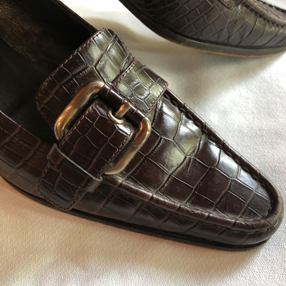 Rare Vintage Prada Crocodile Embossed Heeled Loafers ITALY - Picture 3 of 16